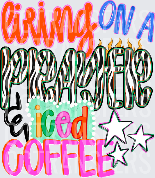 Living On A Prayer Iced Coffee Zebra Print Bold (DTF)