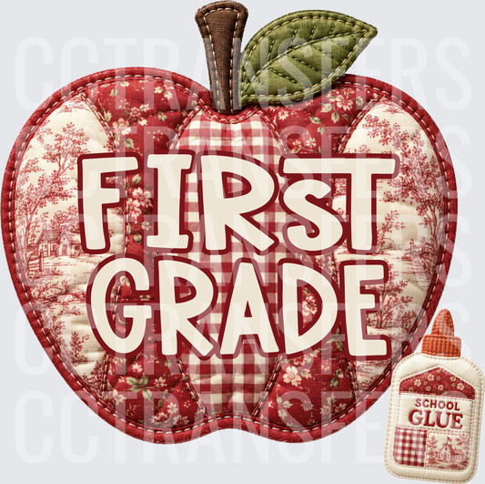 Quilted Patchwork Apple First Grade School Glue (DTF)
