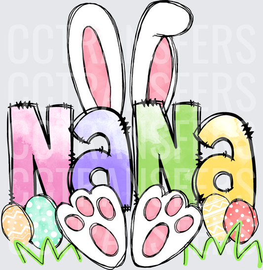 Nana Easter Bunny Ears Feet Colorful Eggs (DTF)