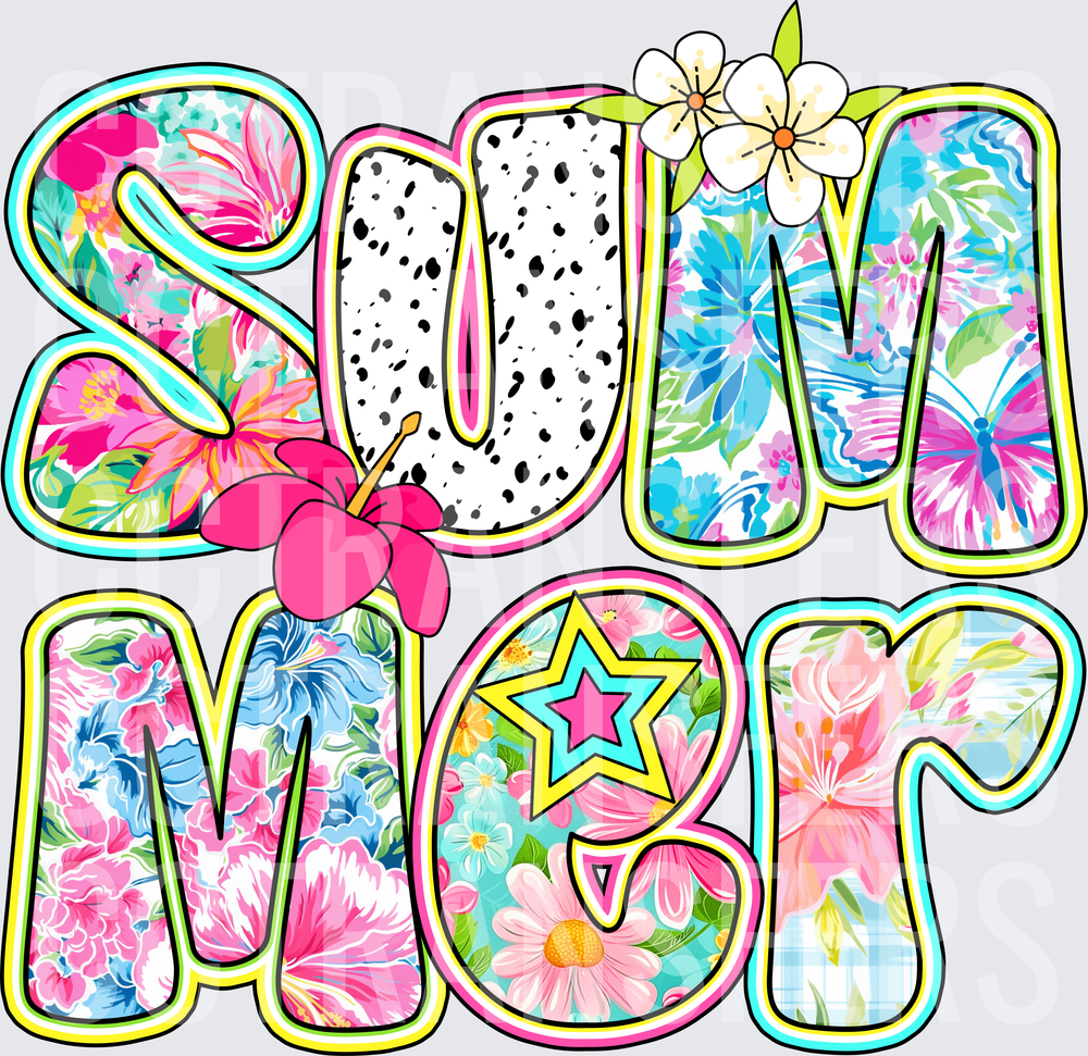 Colorful Floral Patterned Summer Bold Letter Design (DTF)