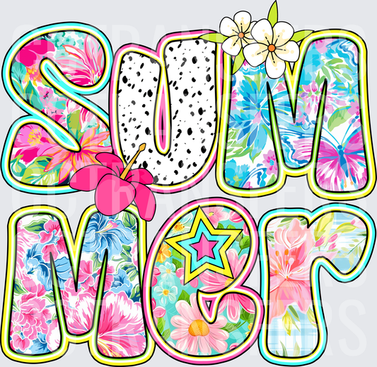Colorful Floral Patterned Summer Bold Letter Design (DTF)