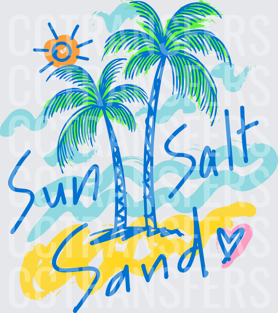 Sun Salt Sandy Tropical Palm Trees Beach Script (DTF)