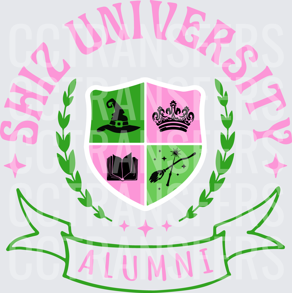 Shiz University Alumni Crest Green Pink Shield (DTF)