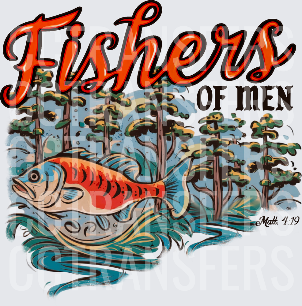 Fishers of Men Bass Fish Forest Scene Matt. 4:19 (DTF)