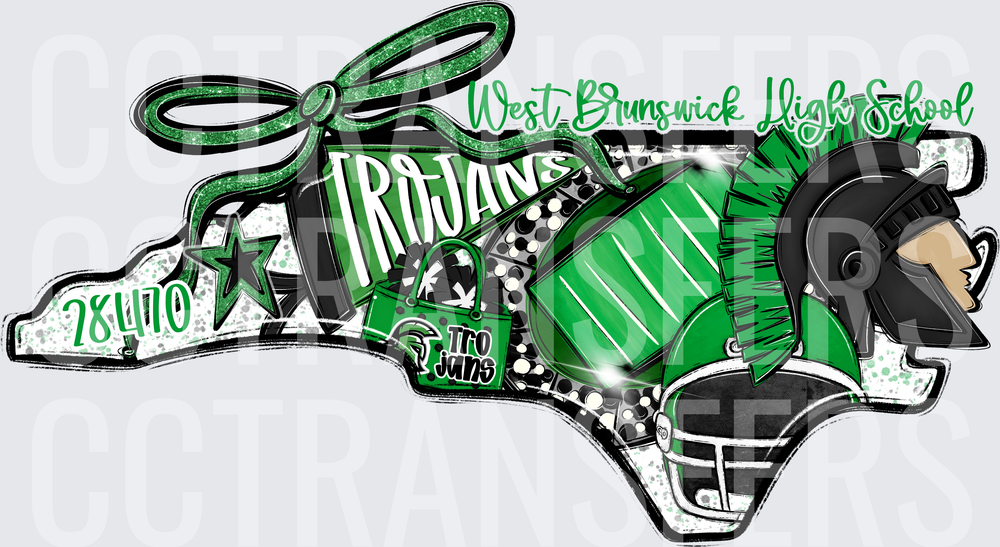 West Brunswick High School Trojans 28470 NC State Shape (DTF)