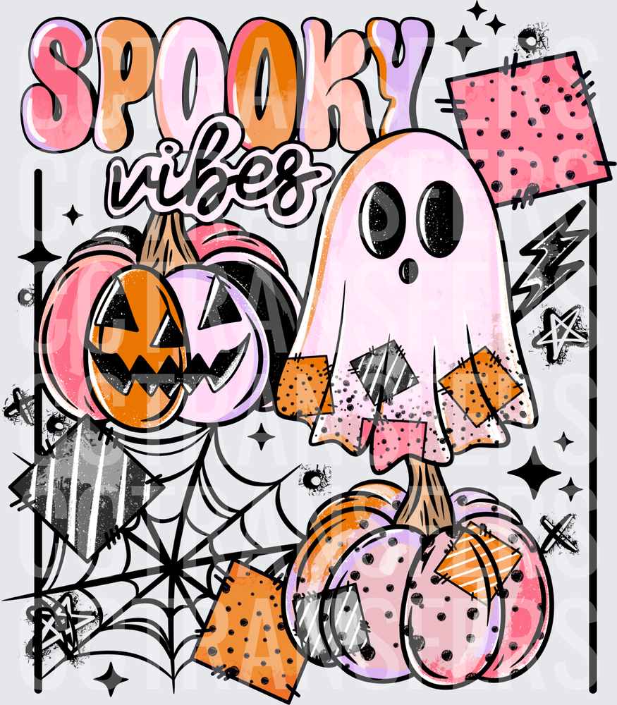 Spooky Vibes Ghost Pumpkins Halloween Groovy (DTF)