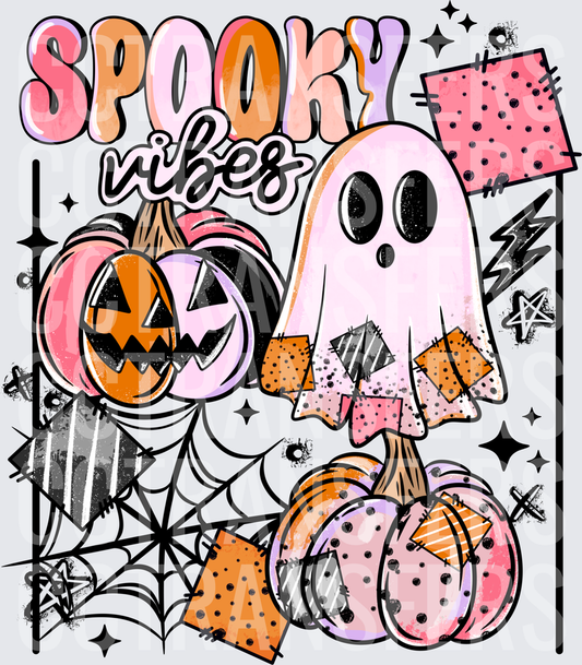 Spooky Vibes Ghost Pumpkins Halloween Groovy (DTF)