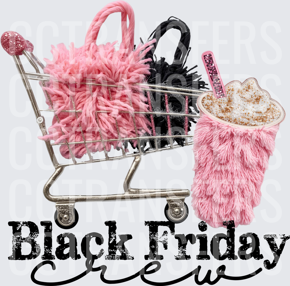 Black Friday Crew Fluffy Pink Shopping Cart Coffee (DTF)