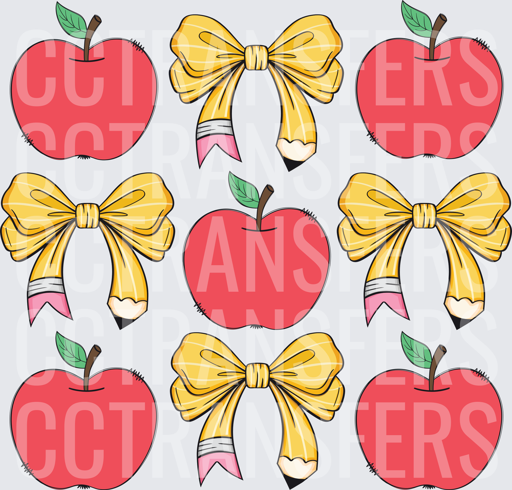 Red Apples and Yellow Pencil Bows Back to School (DTF)