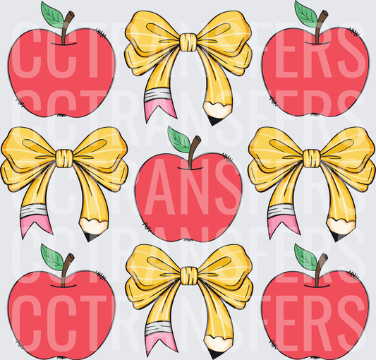 Red Apples and Yellow Pencil Bows Back to School (DTF)