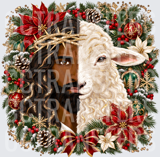 Lamb of God Split Face Christmas Wreath Crown of Thorns (DTF)