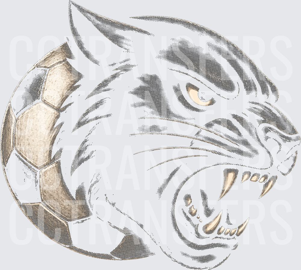 Fierce Wildcat Head Snarling with Soccer Ball (DTF)