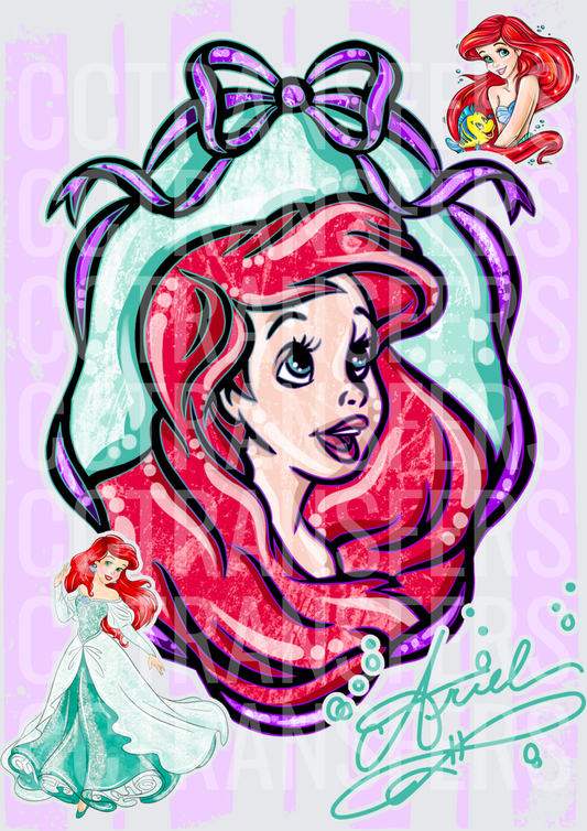 Red Hair Mermaid Princess Portrait Collage DTF