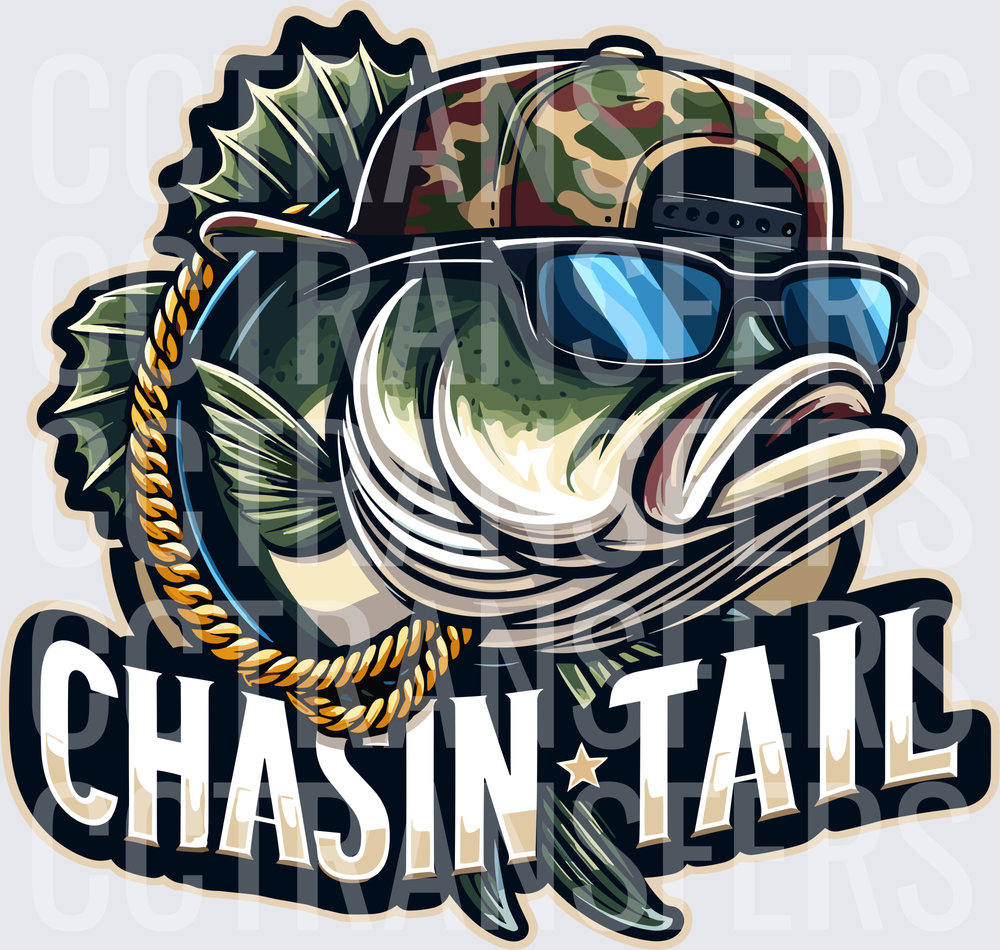 Chasin Tail Bass Fish Camo Hat Sunglasses Gold Chain (DTF)