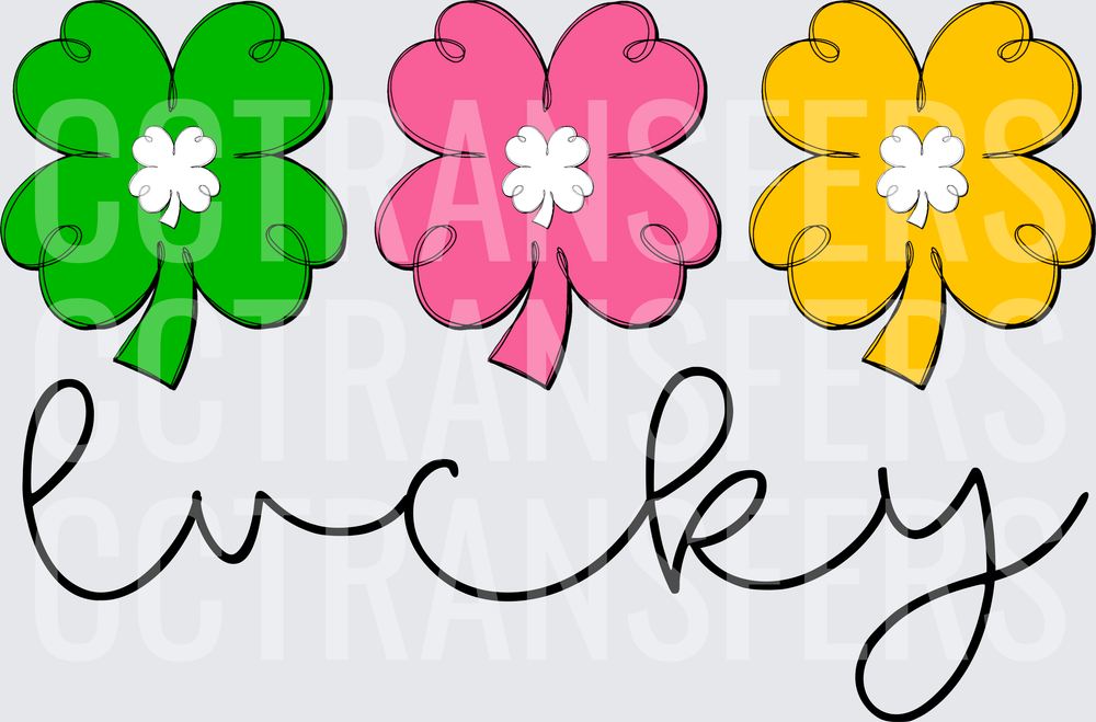 Triple Colorful Four-Leaf Clover Lucky Script (DTF)