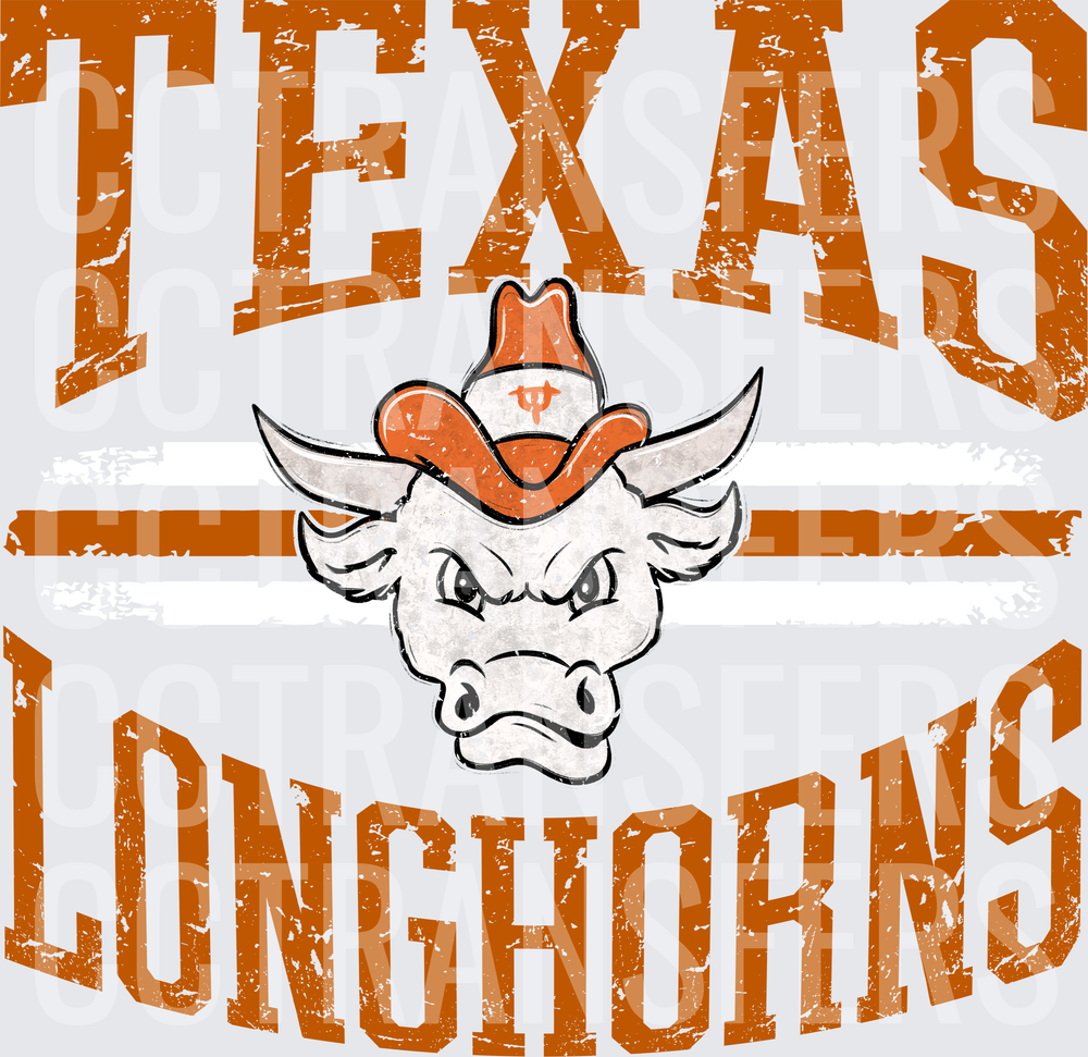 Texas Longhorns Bull Mascot Cowboy Hat Distressed (DTF)