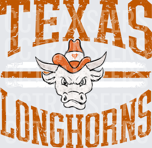 Texas Longhorns Bull Mascot Cowboy Hat Distressed (DTF)