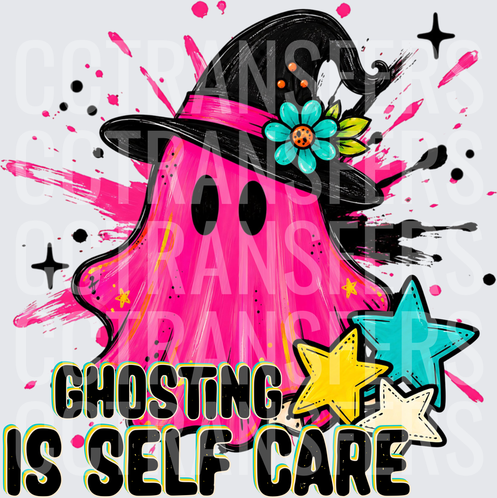 Ghosting Is Self Care Pink Ghost Witch Hat Stars (DTF)