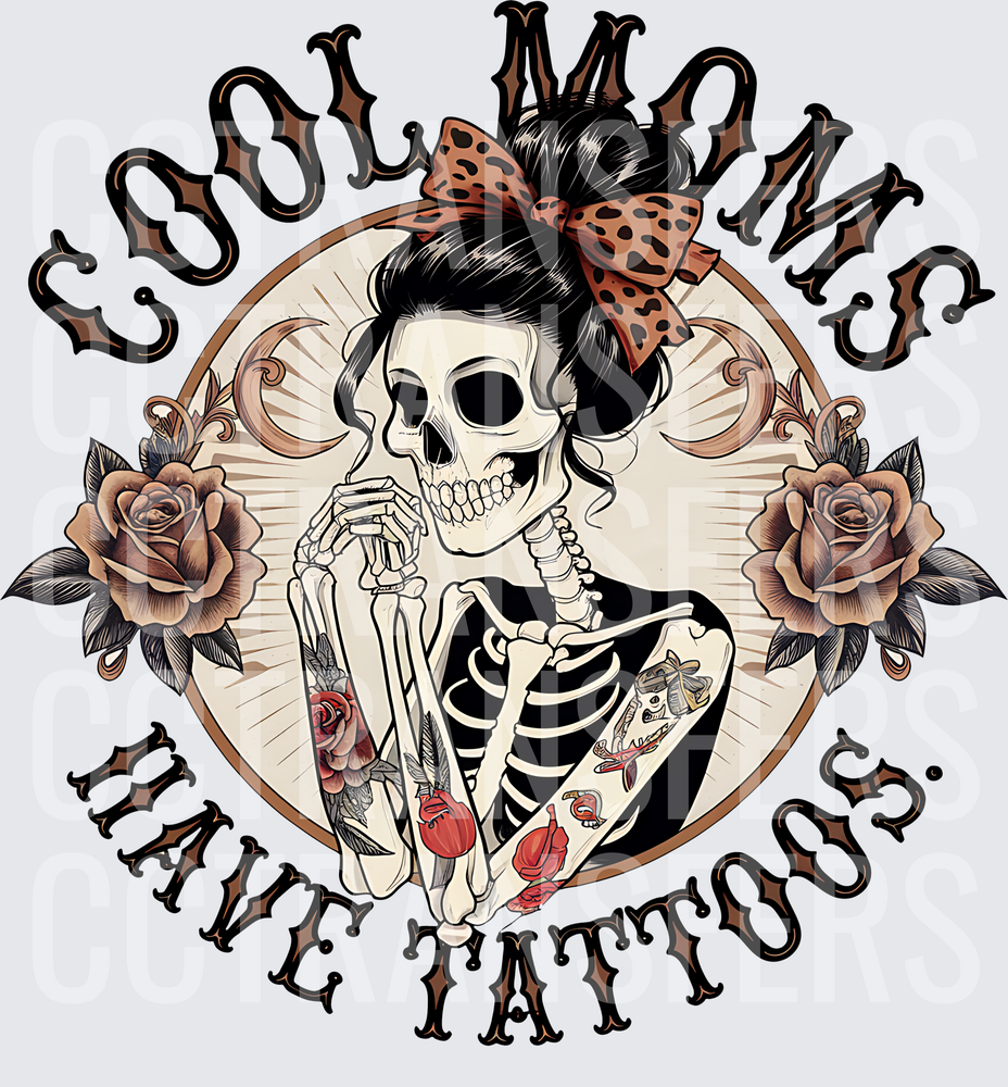 Cool Moms Have Tattoos Skeleton Pin-Up with Roses (DTF)