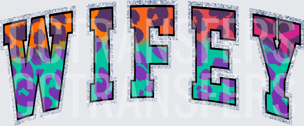 Wifey Bold Varsity Leopard Print Glitter Letters (DTF)