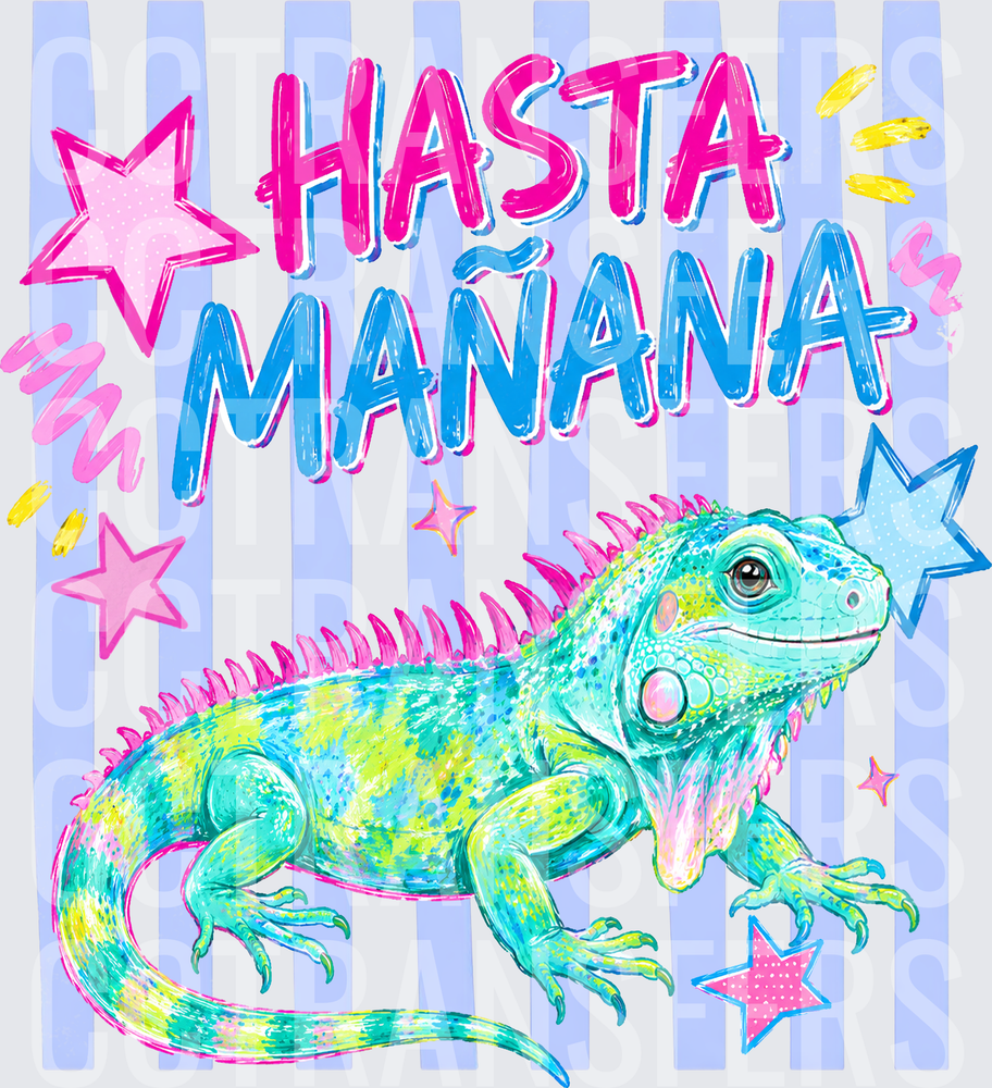 Hasta Mañana Colorful Iguana Stars Stripes (DTF)