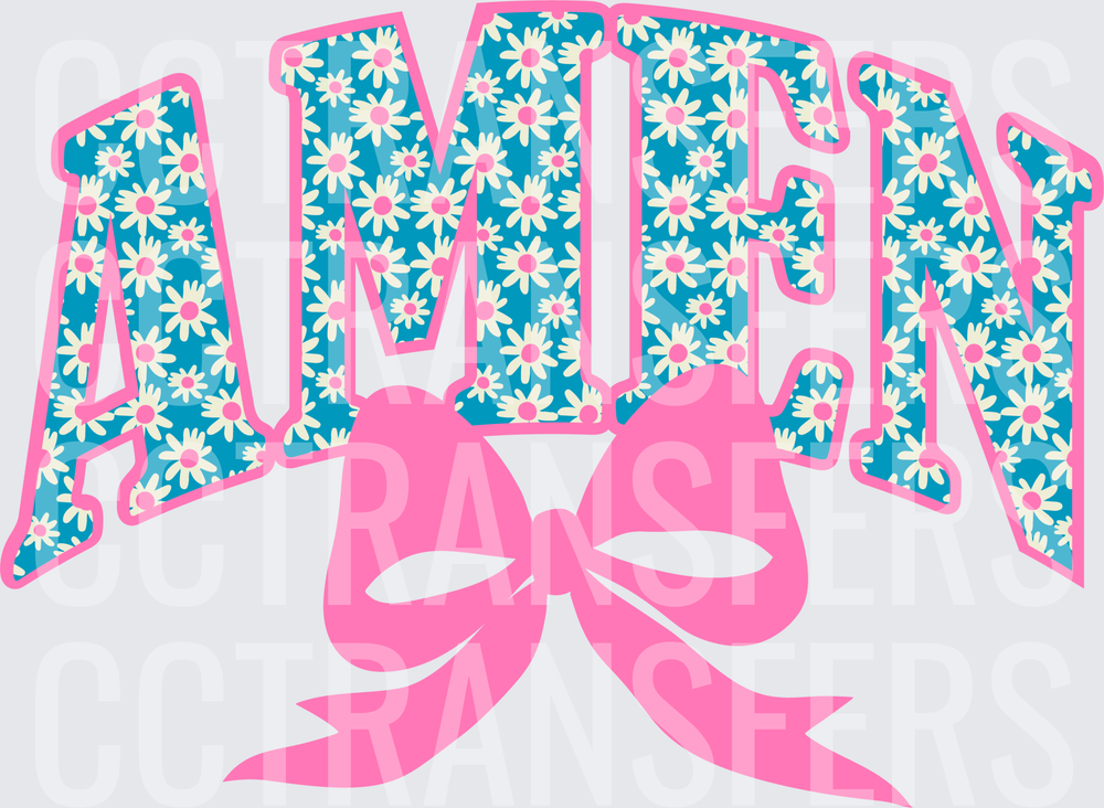 Amen Daisy Floral Varsity Letters Pink Bow (DTF)