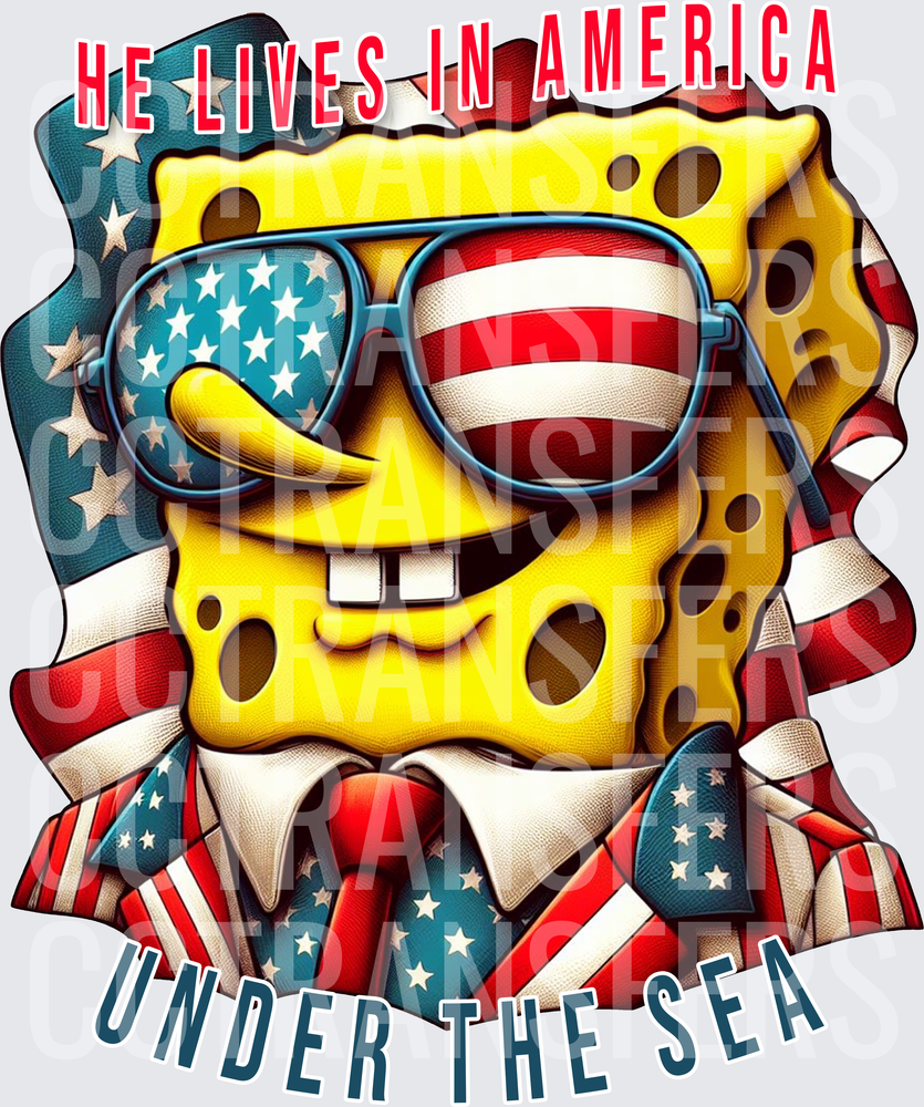He Lives In America Under The Sea Patriotic Sponge (DTF)