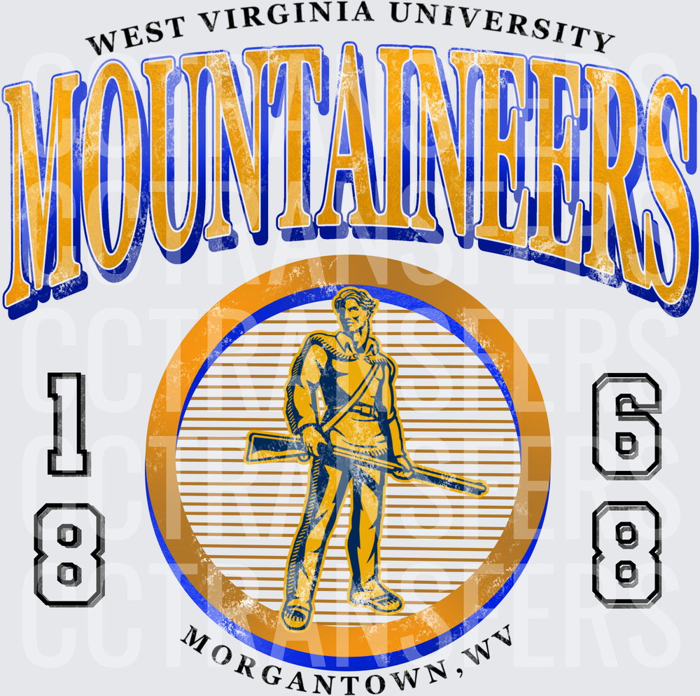 Vintage Mountaineer Mascot Circular Badge 1868 Gold Blue (DTF)
