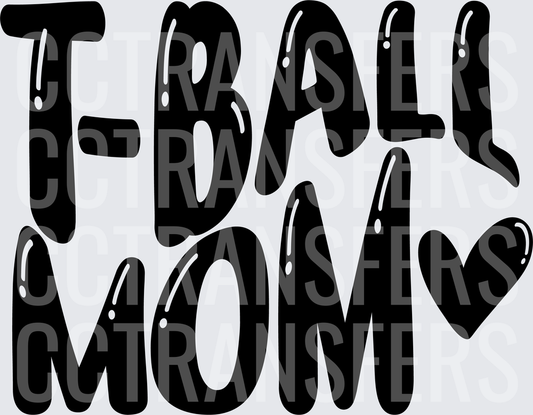 T-Ball Mom Heart Bold Bubble Letter Design (DTF)
