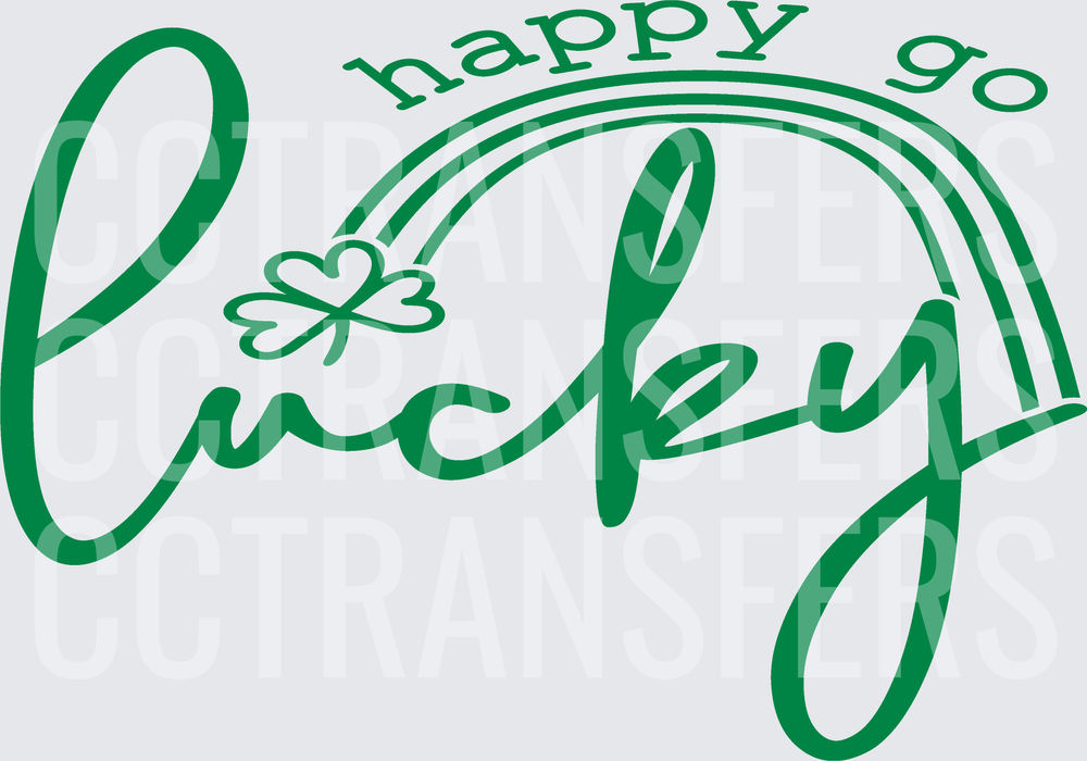 Happy Go Lucky Green Shamrock Rainbow Script (DTF)