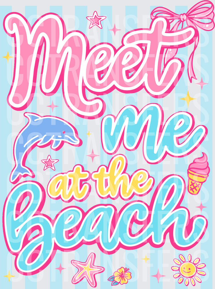 Meet Me At The Beach Pastel Summer Dolphin Design (DTF)