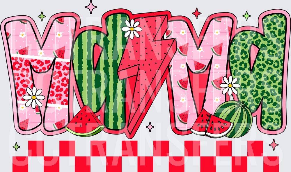 Watermelon MOM Bold Letter Lightning Bolt Summer (DTF)