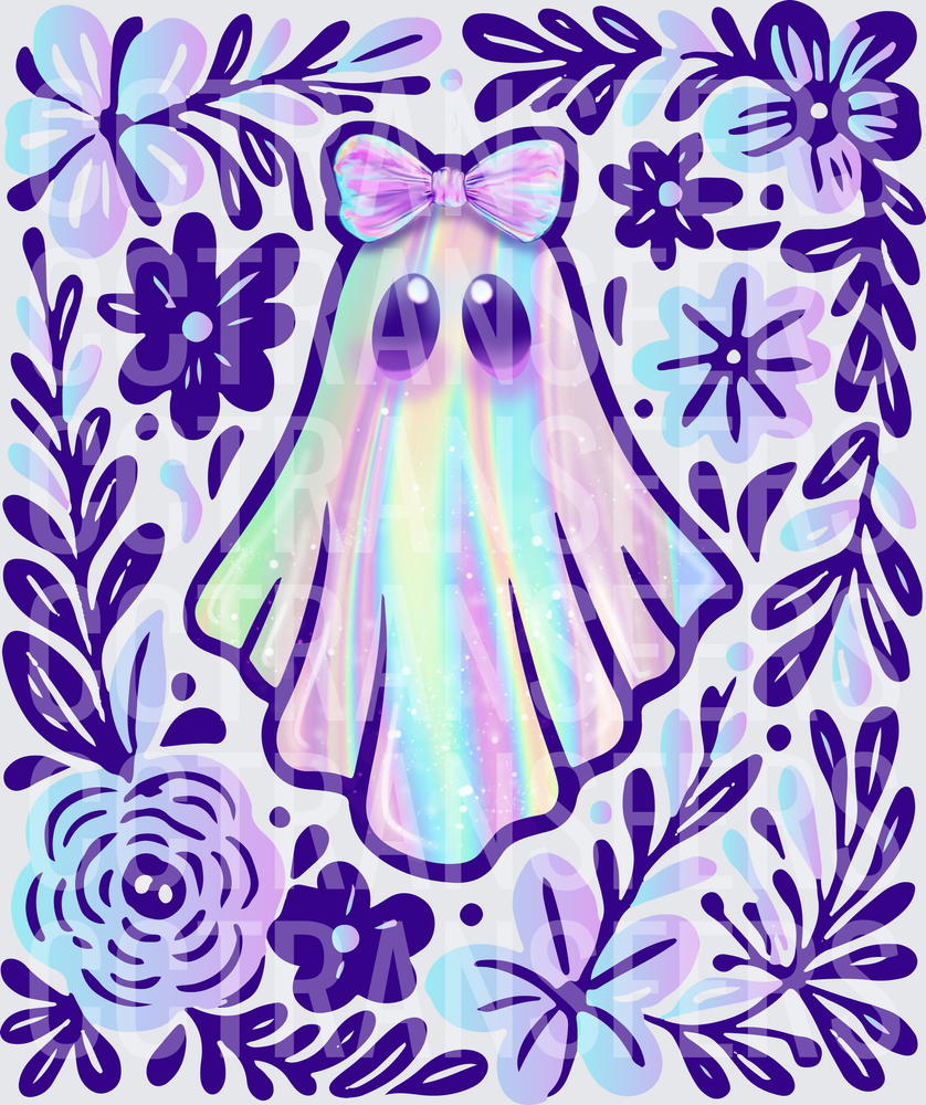 Holographic Ghost with Bow Floral Border (DTF)