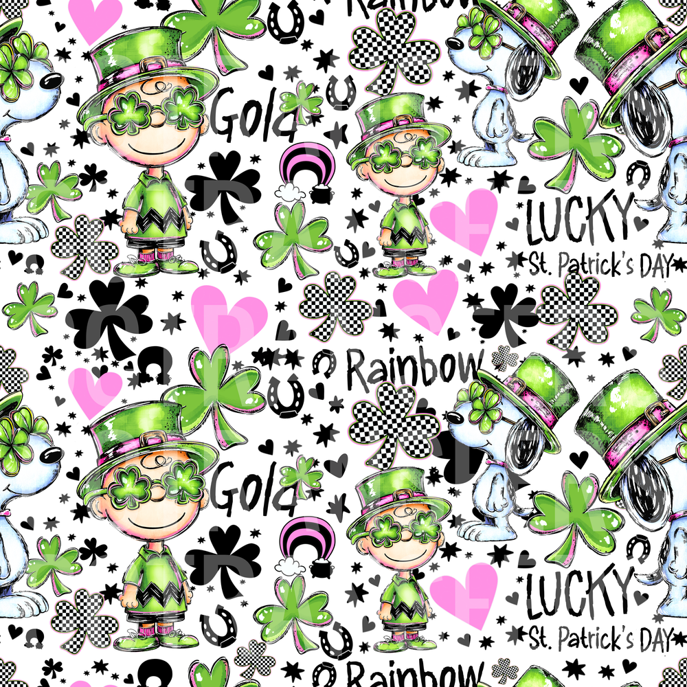 Lucky St. Patrick's Day Cartoon Boy & Dog Shamrock Pattern (DTF)