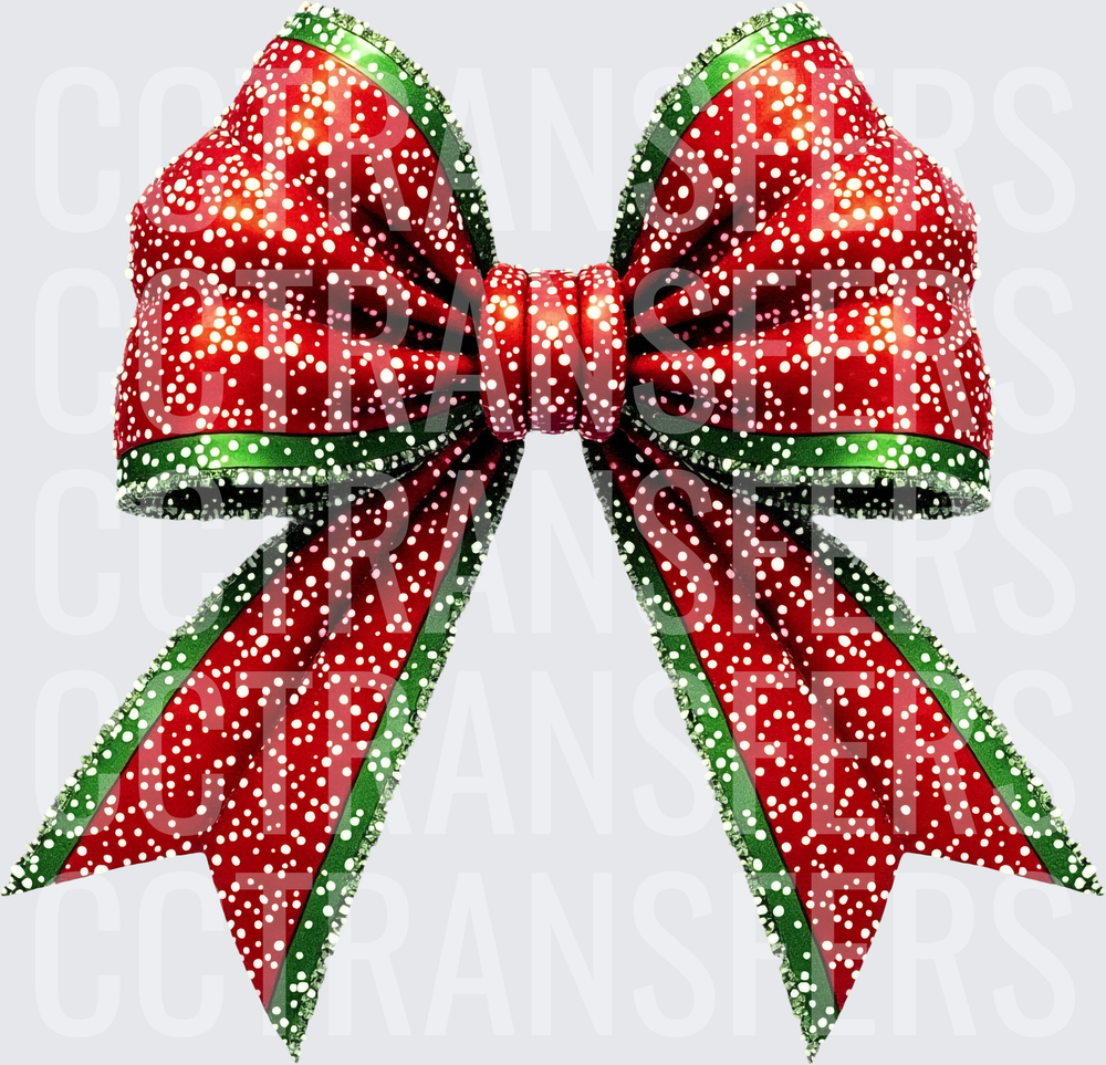 Sparkling Red and Green Christmas Bow with Rhinestones (DTF)