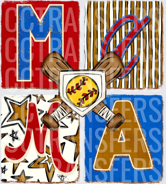 MAMA Softball Crossed Bats Home Plate Stars Design (DTF)