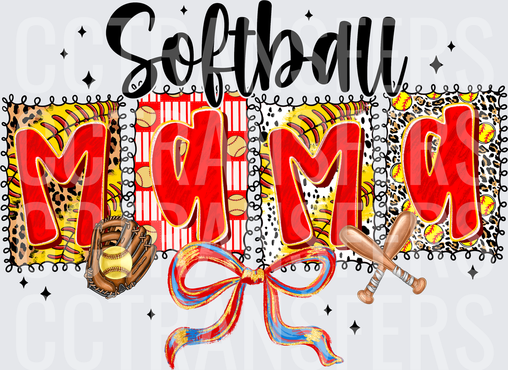Softball Mama Leopard Print Glove Bats Bow (DTF)