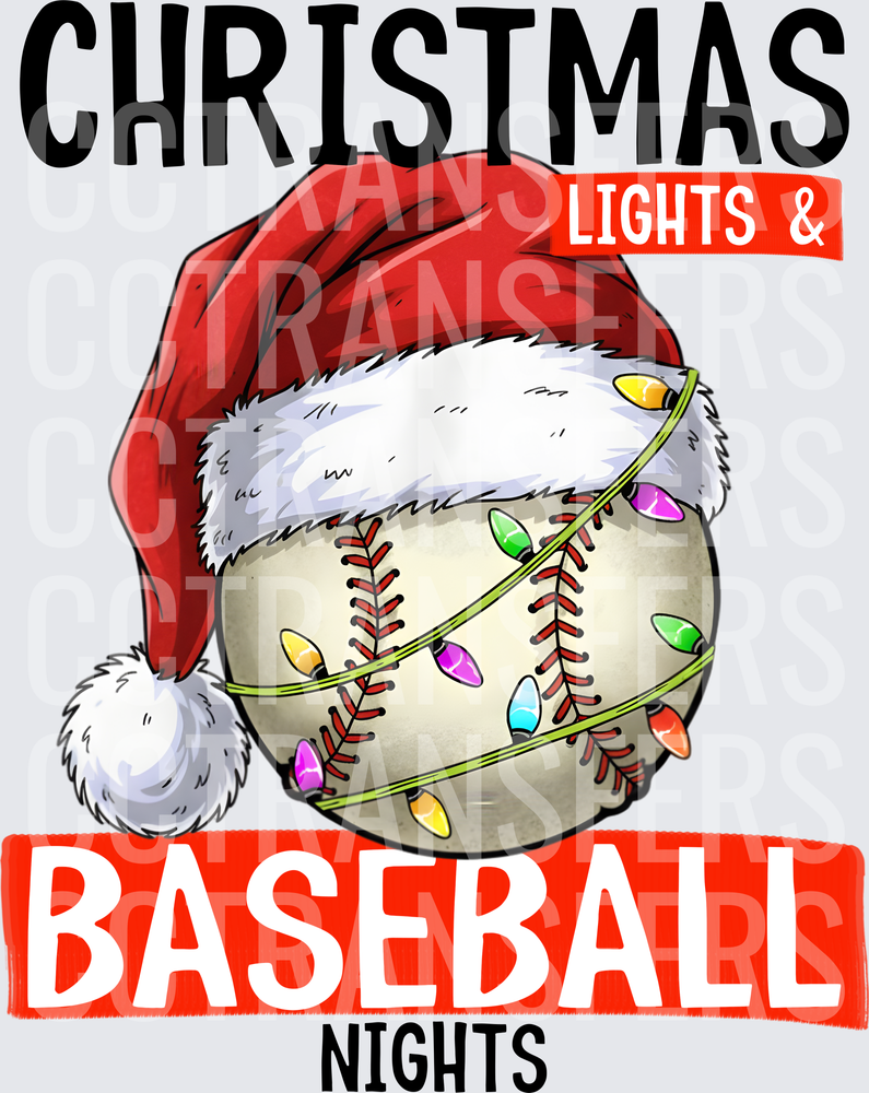 Christmas Lights and Baseball Nights Santa Hat Ball (DTF)