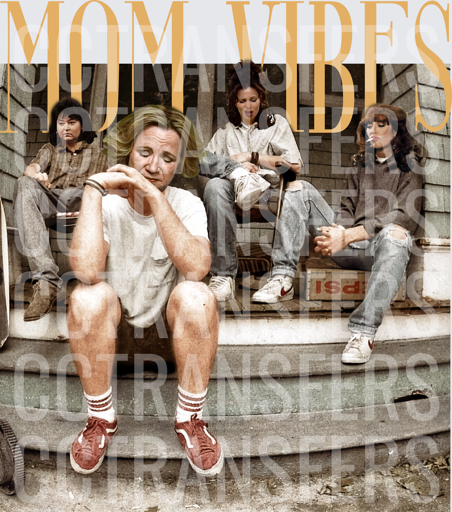Mom Vibes Tired Women Sitting on Porch Steps (DTF)