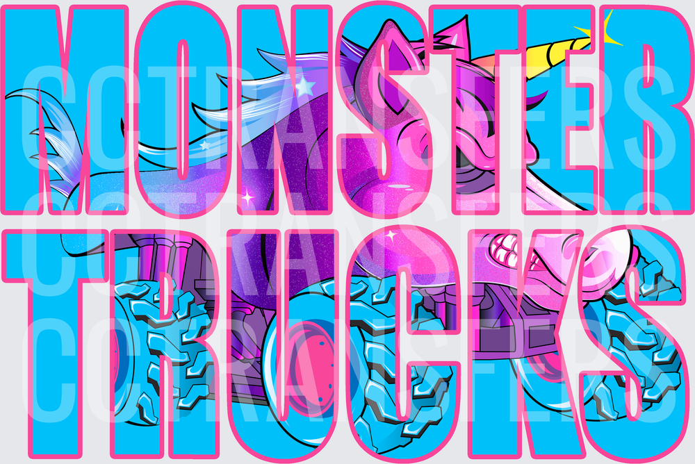 Monster Trucks Unicorn Bold Letter Fill Design (DTF)