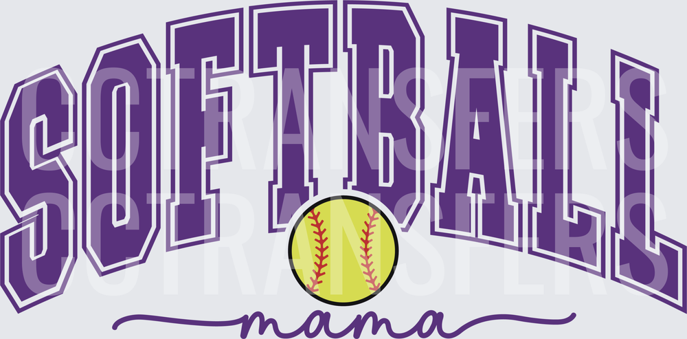 Purple Arched Softball Mama Script with Ball (DTF)