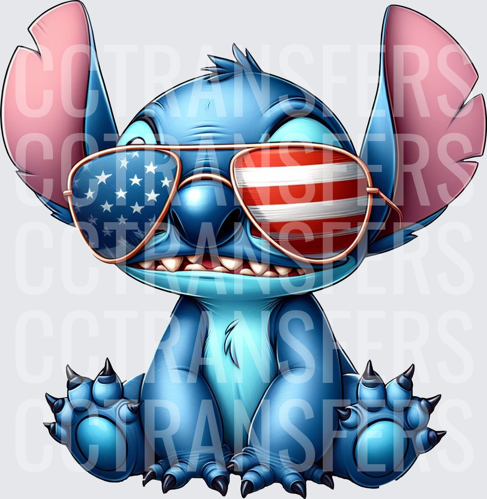 Cute Blue Alien Patriotic American Flag Sunglasses (DTF)