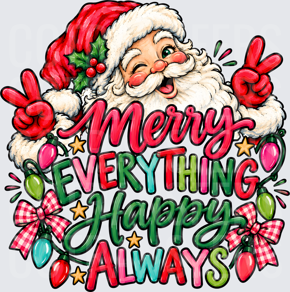 Merry Everything Happy Always Winking Santa Peace Signs (DTF)