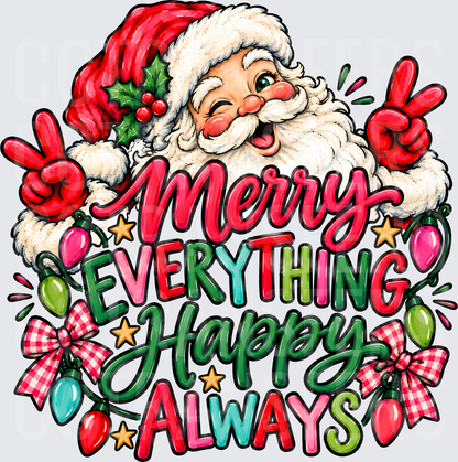 Merry Everything Happy Always Winking Santa Peace Signs (DTF)