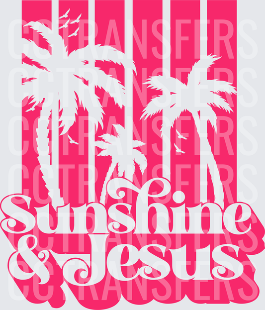 Sunshine & Jesus Palm Trees Retro Stripe Design (DTF)