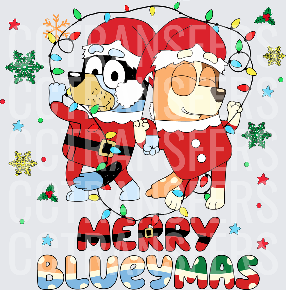 Merry Blueymas Cartoon Dogs Santa Christmas Lights (DTF)