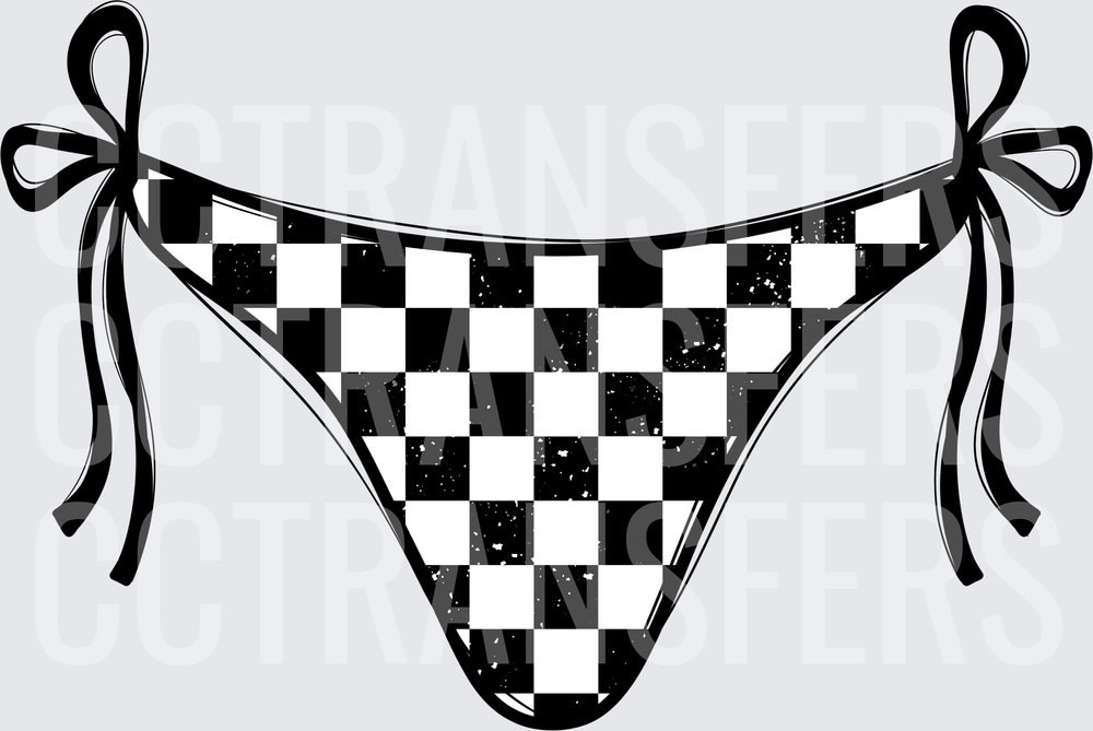 Black White Checkered Tie Side Bikini Bottom (DTF)