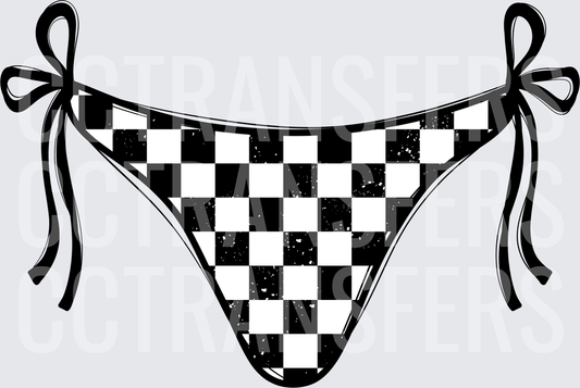 Black White Checkered Tie Side Bikini Bottom (DTF)