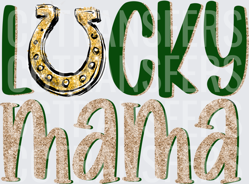 Lucky Mama Gold Glitter Horseshoe St. Patrick's Day (DTF)