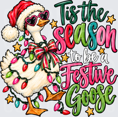 Tis The Season To Be A Festive Goose Santa Hat Duck (DTF)